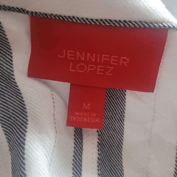 Jennifer Lopez White And Blue Striped Shirt M - Picture 7 of 7